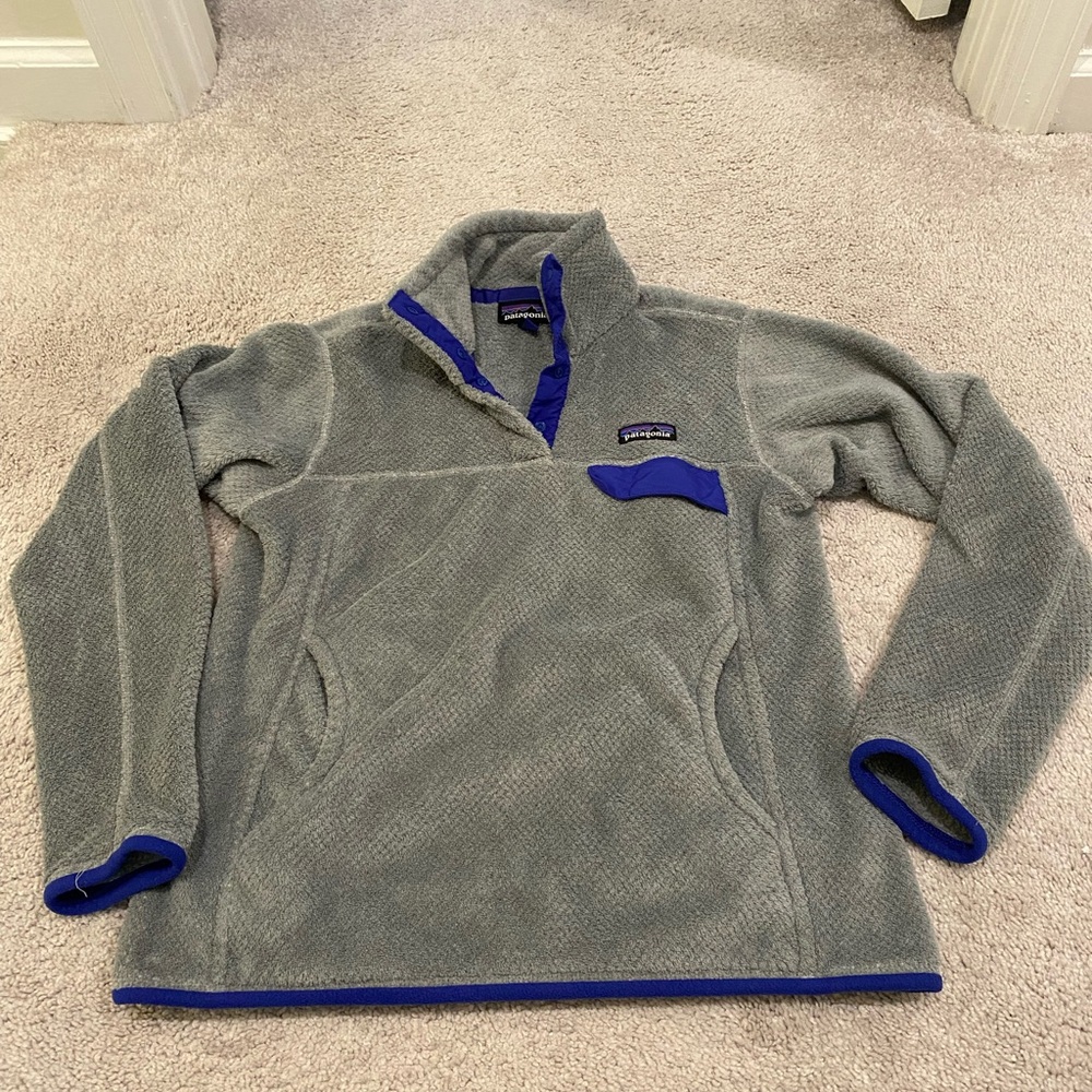 Patagonia Polartec Re-Tool Snap-T Fleece Pullover Gray and Blue